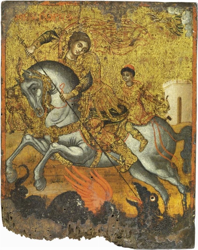 Icona Greco-dalmata Fine del XVII Secolo - San Giorgio e il Drago