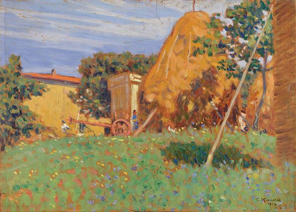 Giorgio Kienerk : Motivo toscano, Fauglia  (1924)  - Olio su tavola - Asta ARTE MODERNA E CONTEMPORANEA - Casa d'aste Farsettiarte