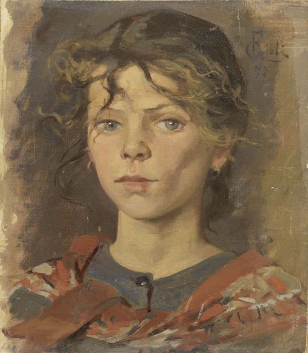 Francesco Gioli : Testa di bambina  (1872)  - Olio su tela applicata su tavola - Auction ARTE MODERNA E CONTEMPORANEA - Casa d'aste Farsettiarte