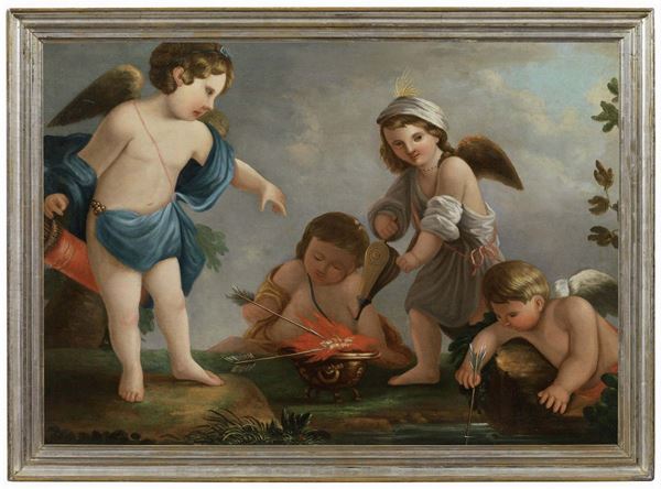 Scuola veneta del XVIII secolo - Puttini come «Allegoria del fuoco», «Allegoria dell'aria», «Allegoria dell'acqua» e «Allegoria della terra»