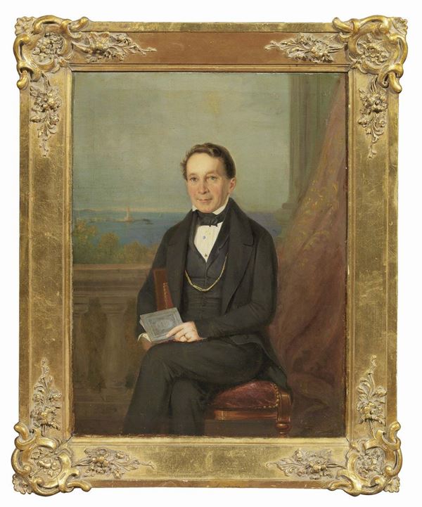 Carl Ludwig Tischbein - Ritratto di gentiluomo con la lanterna di Genova sullo sfondo