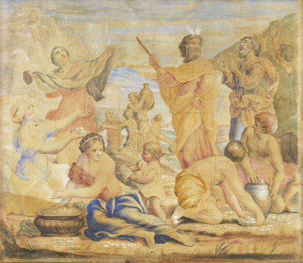 Scuola genovese inizio XVIII secolo - «Mosè e la caduta della manna» e «Fuga in Egitto»