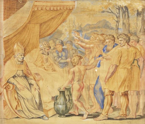 Scuola genovese inizio XVIII secolo - «Mosè riceve le tavole della legge» e «Adorazione del vitello d'oro»