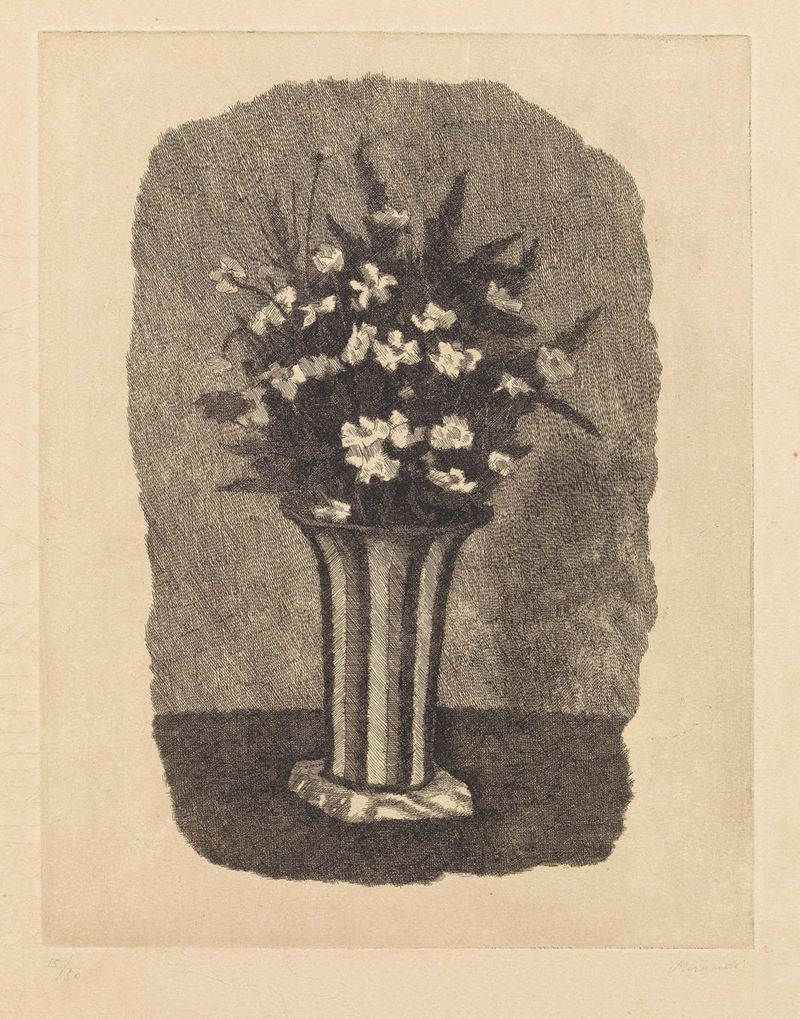 Giorgio Morandi - Gelsomini in un Vaso a Strisce