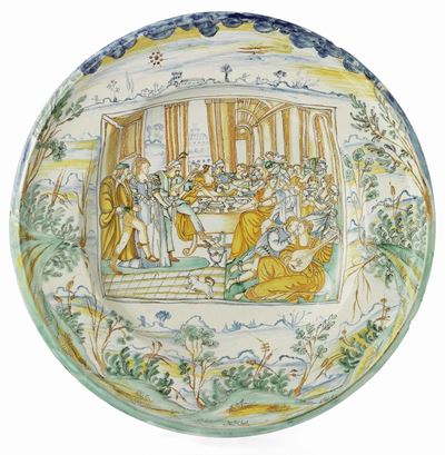 Largo Piatto in Maiolica Policroma del Maestro del Reggimento