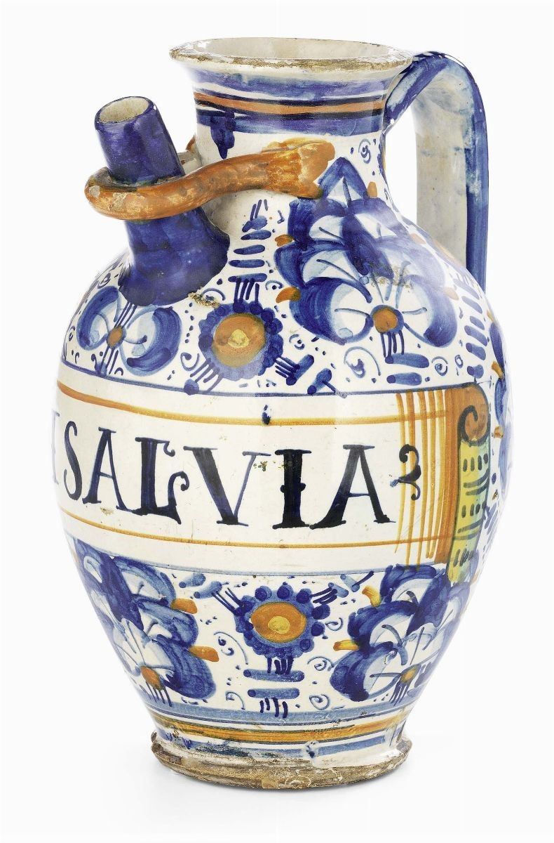 Brocca da Sciroppo in Maiolica Policroma