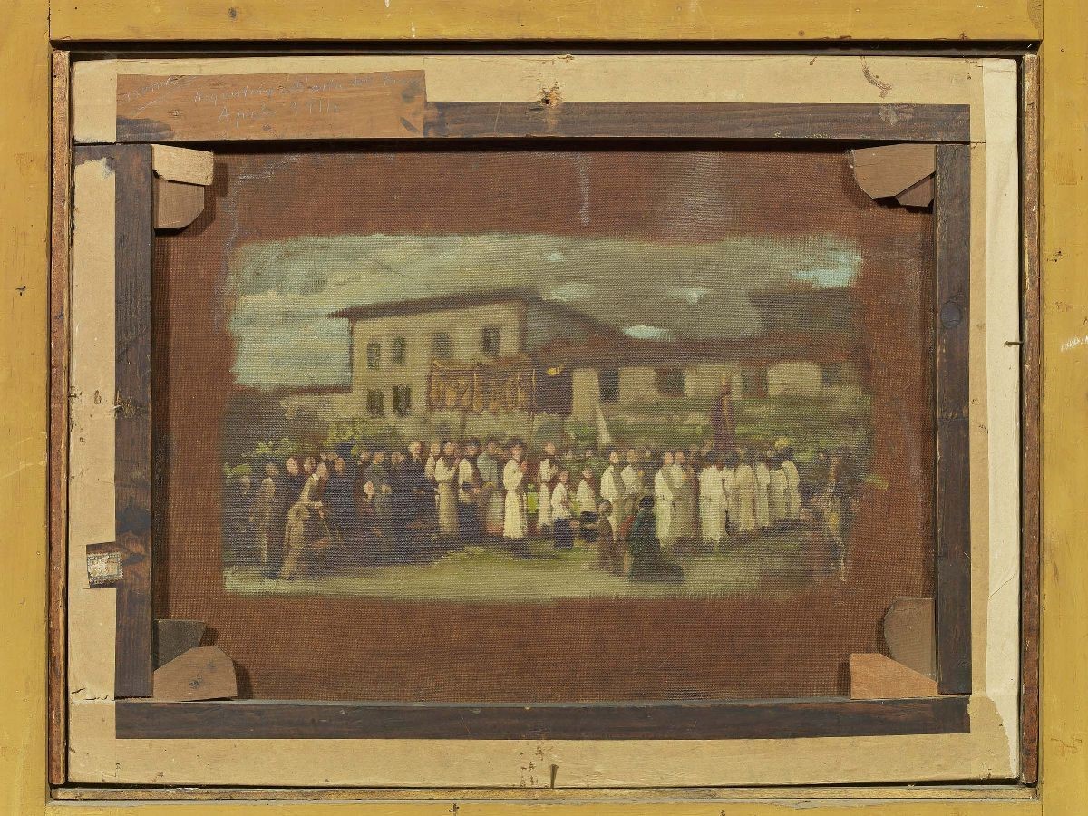 Annibale Gatti - «franklin Incoronato a Parigi» (recto) e «processione del Corpus Domini alla Vil...