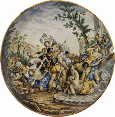 Coppia di Piatti in Maiolica Policroma