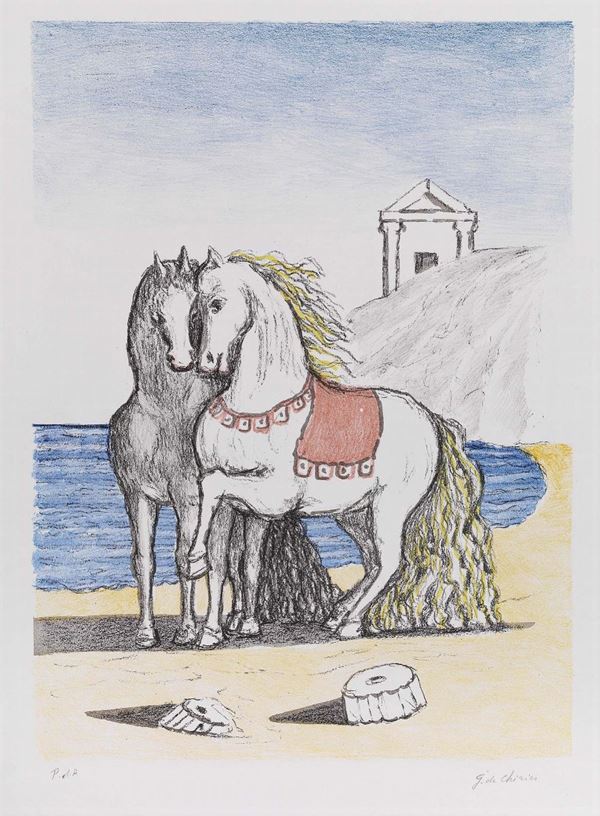 Giorgio de Chirico - Cavalli con gualdrappa rossa (Cavalli in riva all'Egeo)