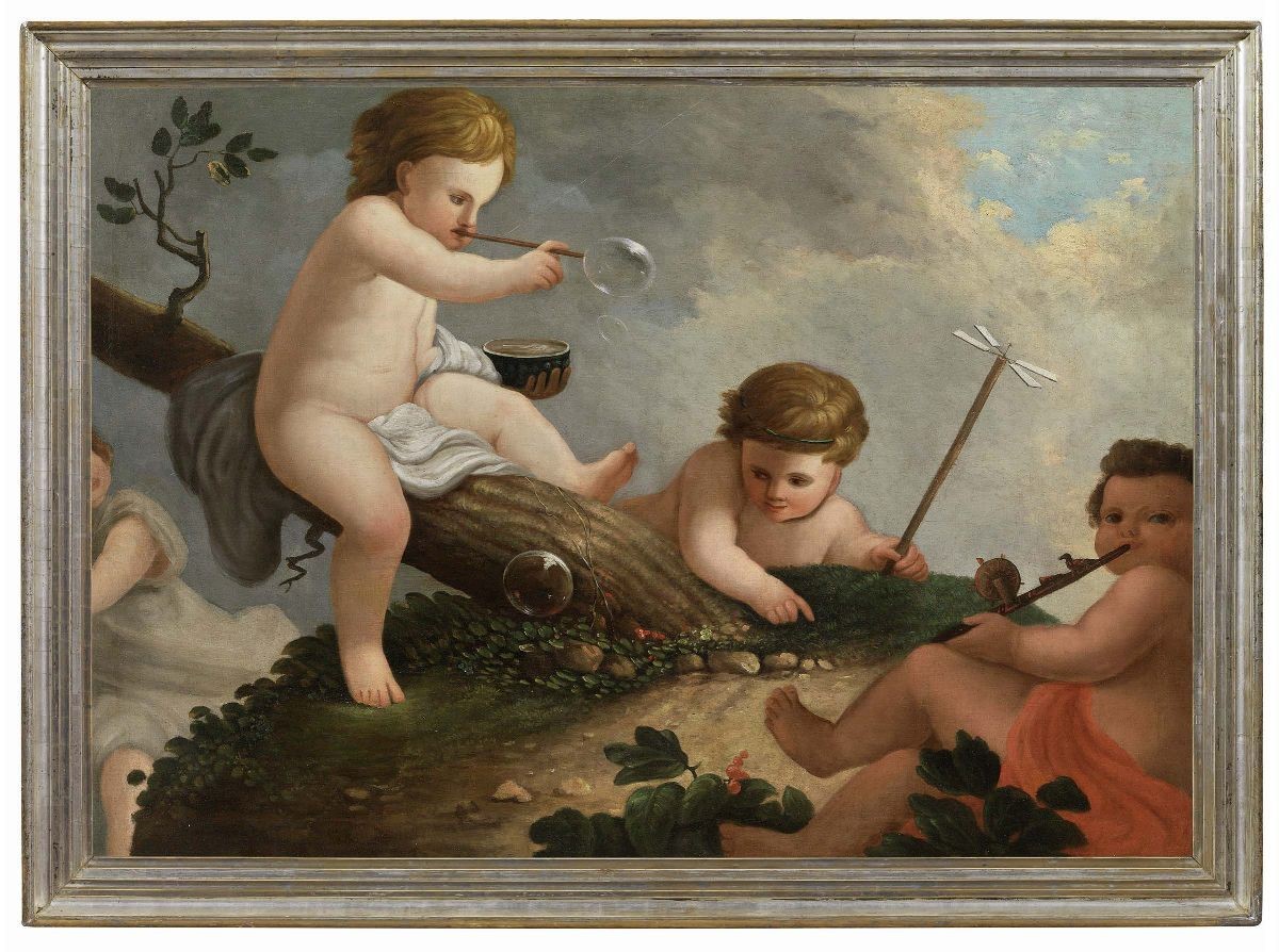 Scuola Veneta del XVIII Secolo - Puttini Come «allegoria del Fuoco», «allegoria Dell'aria», «alle...