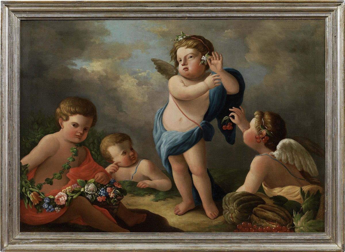 Scuola Veneta del XVIII Secolo - Puttini Come «allegoria del Fuoco», «allegoria Dell'aria», «alle...