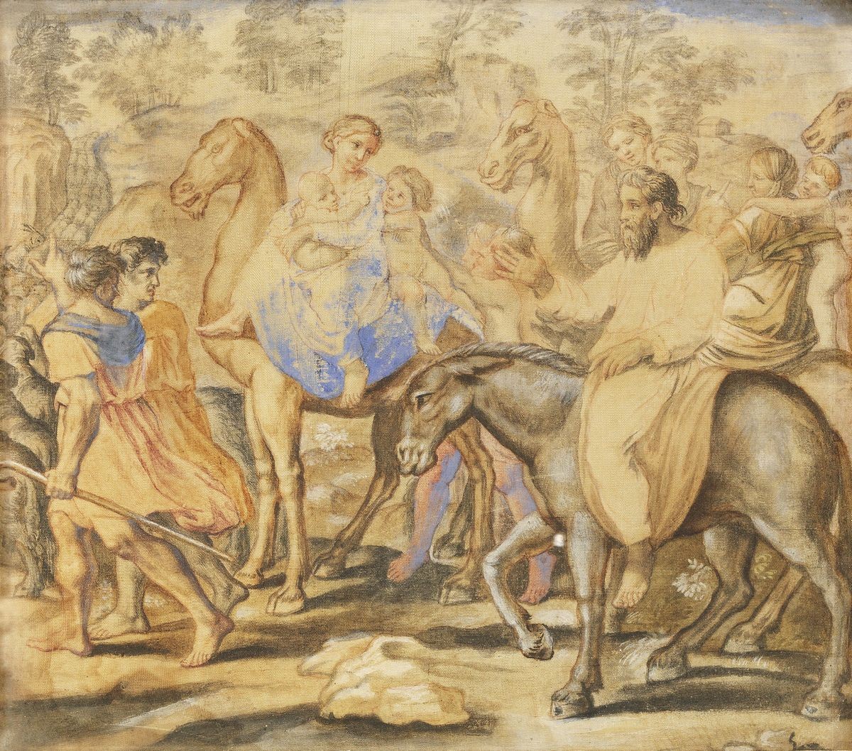 Scuola Genovese Inizio XVIII Secolo - «mosè e la Caduta della Manna» e «fuga in Egitto»