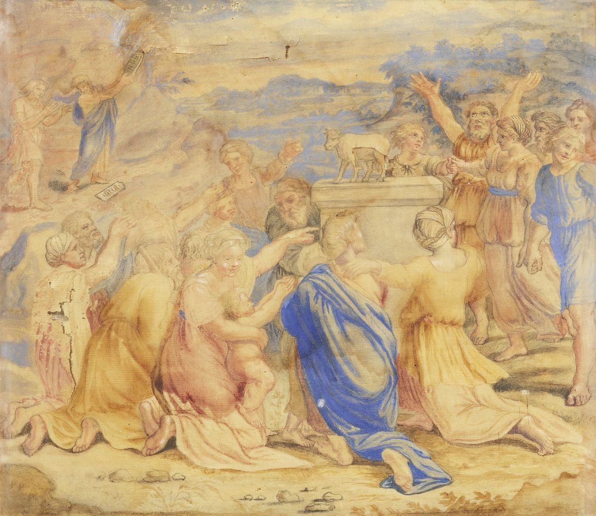Scuola Genovese Inizio XVIII Secolo - «mosè Riceve le Tavole della Legge» e «adorazione del Vitel...