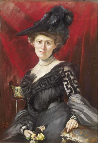 Ritratto di Gentildonna con Cappello Piumato e Rametto di Rose