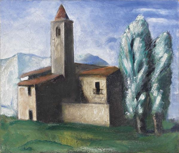 Mario Sironi - Chiesa e alberi di pioppo