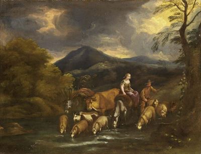 Paesaggio con Armenti e Contadini al Guado
