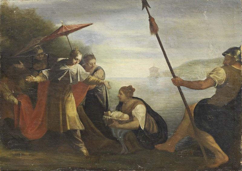 Scuola Veneta del XVIII Secolo - Mosè Salvato dalle Acque
