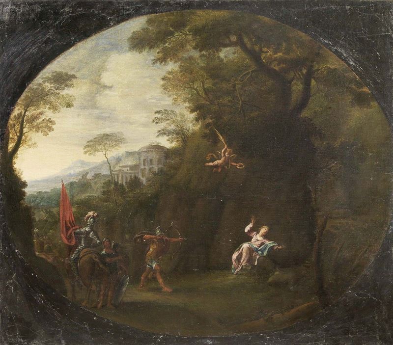 Scuola Bolognese del XVII Secolo - Scena di un Poema Epico Cavalleresco
