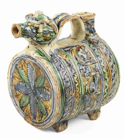 Raro Acquamanile in Maiolica Policroma