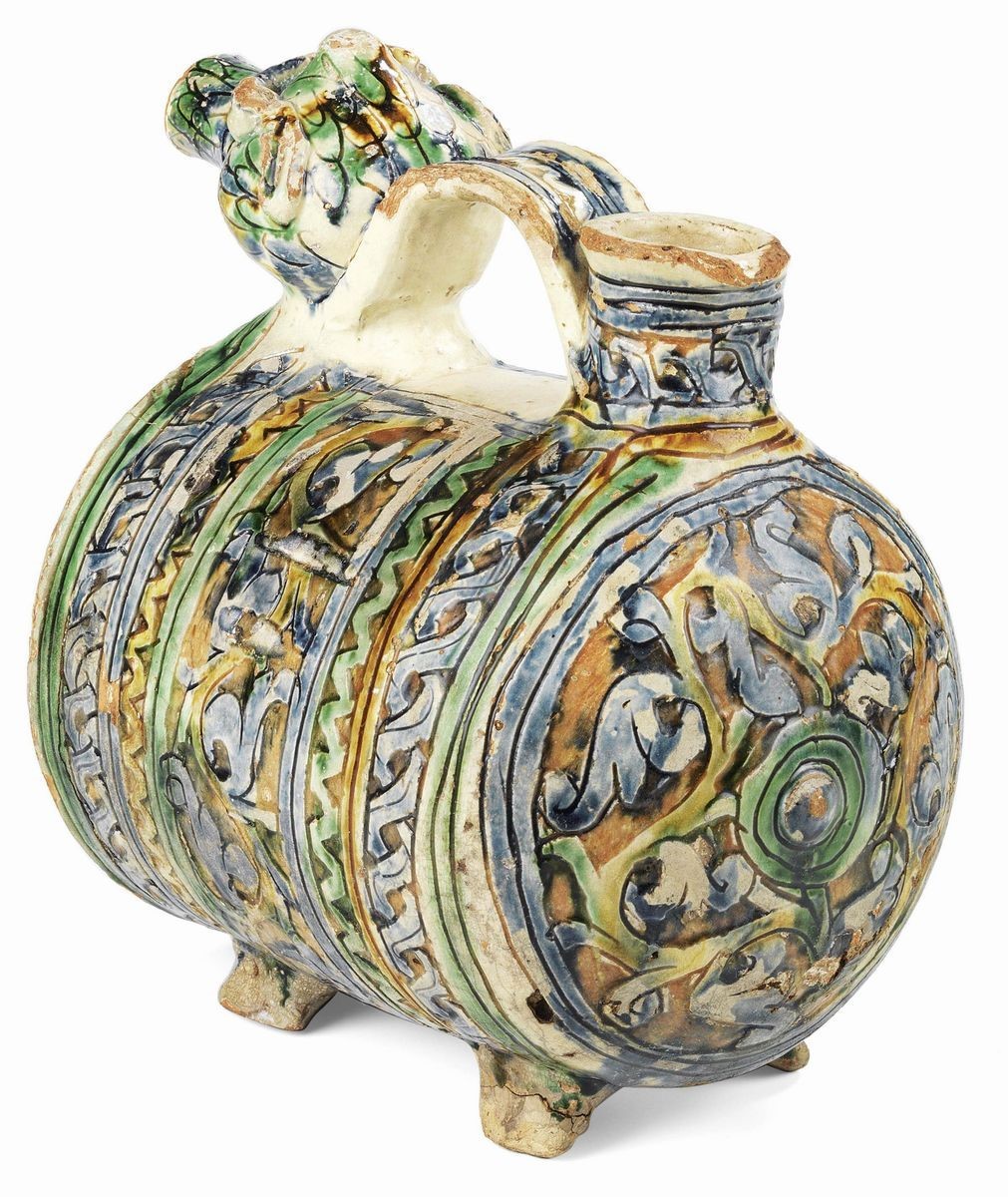 Raro Acquamanile in Maiolica Policroma