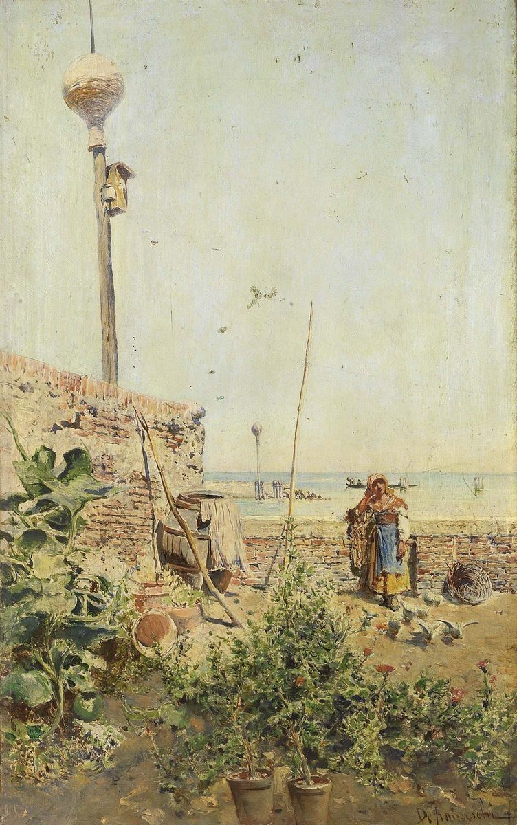 Mariano De Franceschi - Popolana che Nutre i Colombi