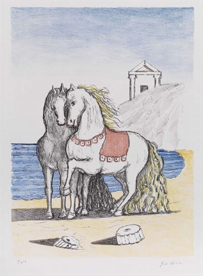 Cavalli con Gualdrappa Rossa (cavalli in Riva All'egeo)