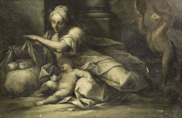 Scuola emiliana del XVIII secolo - «Allegoria della Carità» e «Allegoria della Fede»