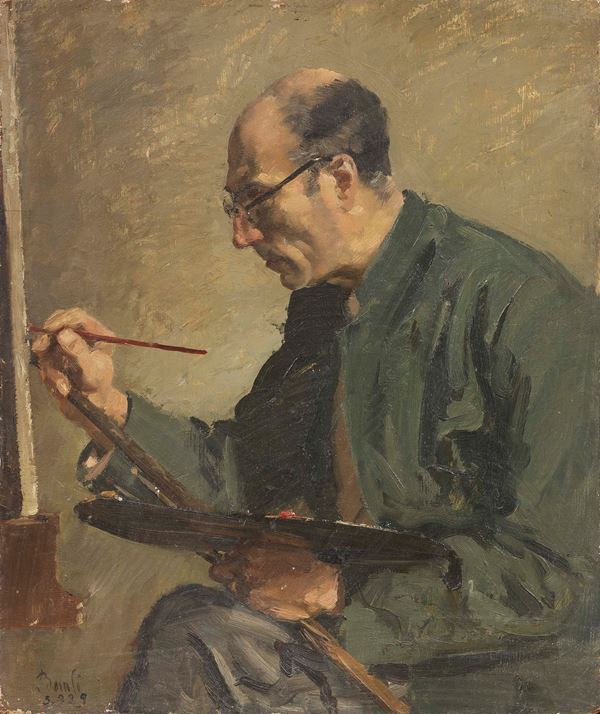 Dino Bausi : Ritratto del padre  (1929)  - Olio su compensato - Auction PARADE II - XIX AND XX CENTURY PAINTINGS AND SCULPTURES - Casa d'aste Farsettiarte
