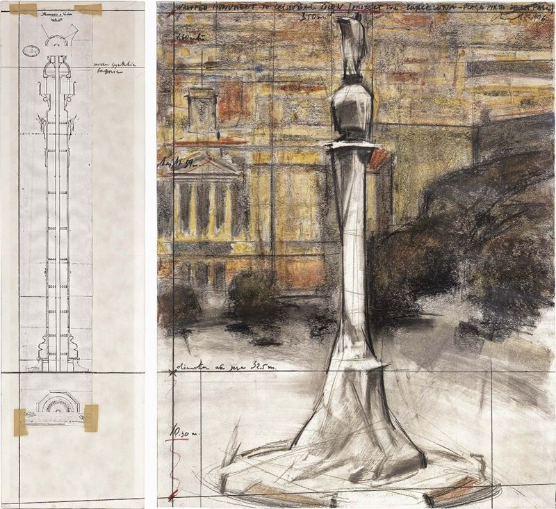 Christo Javacheff Christo - Wrapped Monument To Cristobal Colon (project For Barcelona)