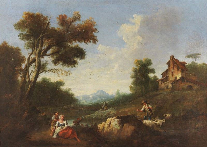 Scuola Veneta del XVIII Secolo - Scena Campestre con Figure