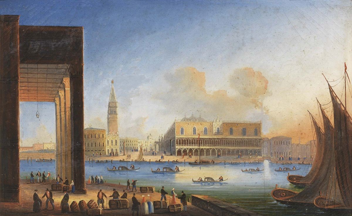 Scuola Veneta Fine XIX Secolo - «veduta della Punta della Dogana e la Salute» e «veduta del Canal...
