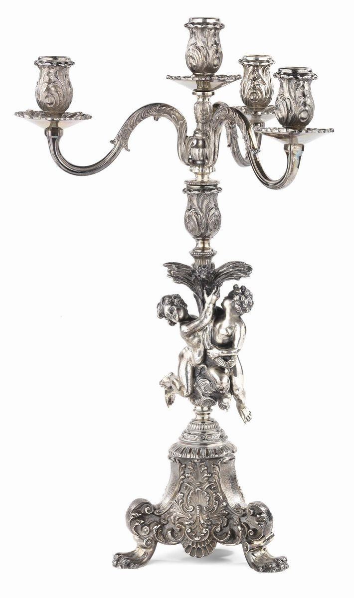 Candelabro a Quattro Fiamme in Argento