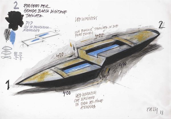 Fabrizio Plessi - Progetto per grande barca digitale tagliata