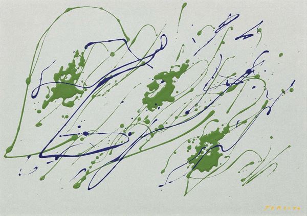 Giulio Turcato : Arcipelago verde  (metà anni Settanta)  - Olio su cartoncino - Auction CONTEMPORARY ART AND PRINTS - Casa d'aste Farsettiarte