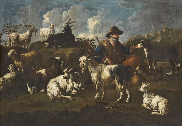 Philip Peter Roos, detto Rosa da Tivoli : Paesaggio con pastore e armenti  - Olio su tela - Auction IMPORTANT OLD MASTERS PAINTINGS - I - Casa d'aste Farsettiarte