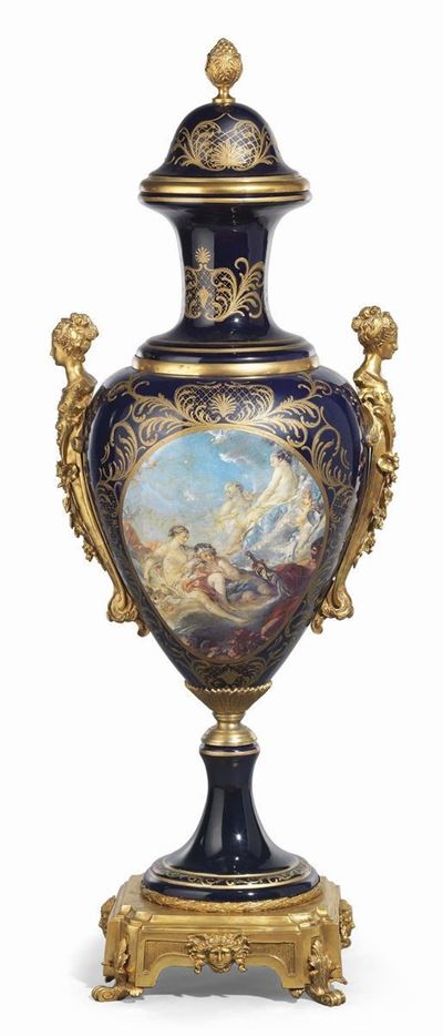 Grande Vaso in Porcellana Sèvres e Bronzo Dorato