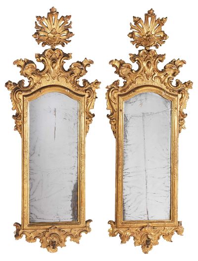 Coppia di Specchiere in Legno Intagliato e Dorato