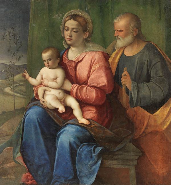 Pietro degli Ingannati (attr. a) : Sacra Famiglia  - Olio su tavola riportata su tavola - Asta Importanti Dipinti Antichi - I - Casa d'aste Farsettiarte