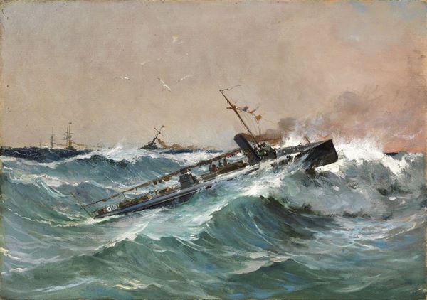 Ugo Manaresi : Torpediniera classe "S" in navigazione  (1890)  - Olio su tela - Auction XIX AND XX CENTURY PAINTINGS AND SCULPTURES - II - Casa d'aste Farsettiarte