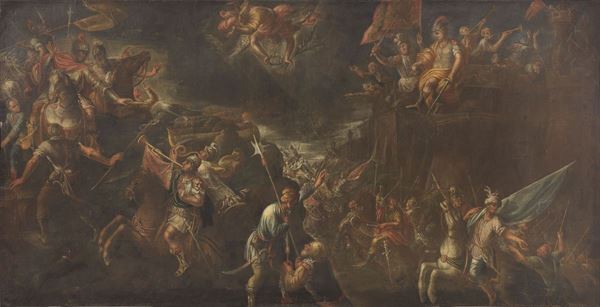 Scuola Italia settentrionale fine XVII secolo : Scena di battaglia  - Olio su tela - Auction IMPORTANT OLD MASTERS PAINTINGS - I - Casa d'aste Farsettiarte
