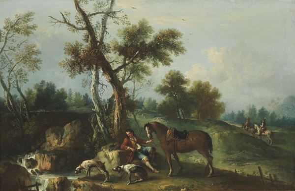 Francesco Zuccarelli - Paesaggio con cavaliere a una fonte