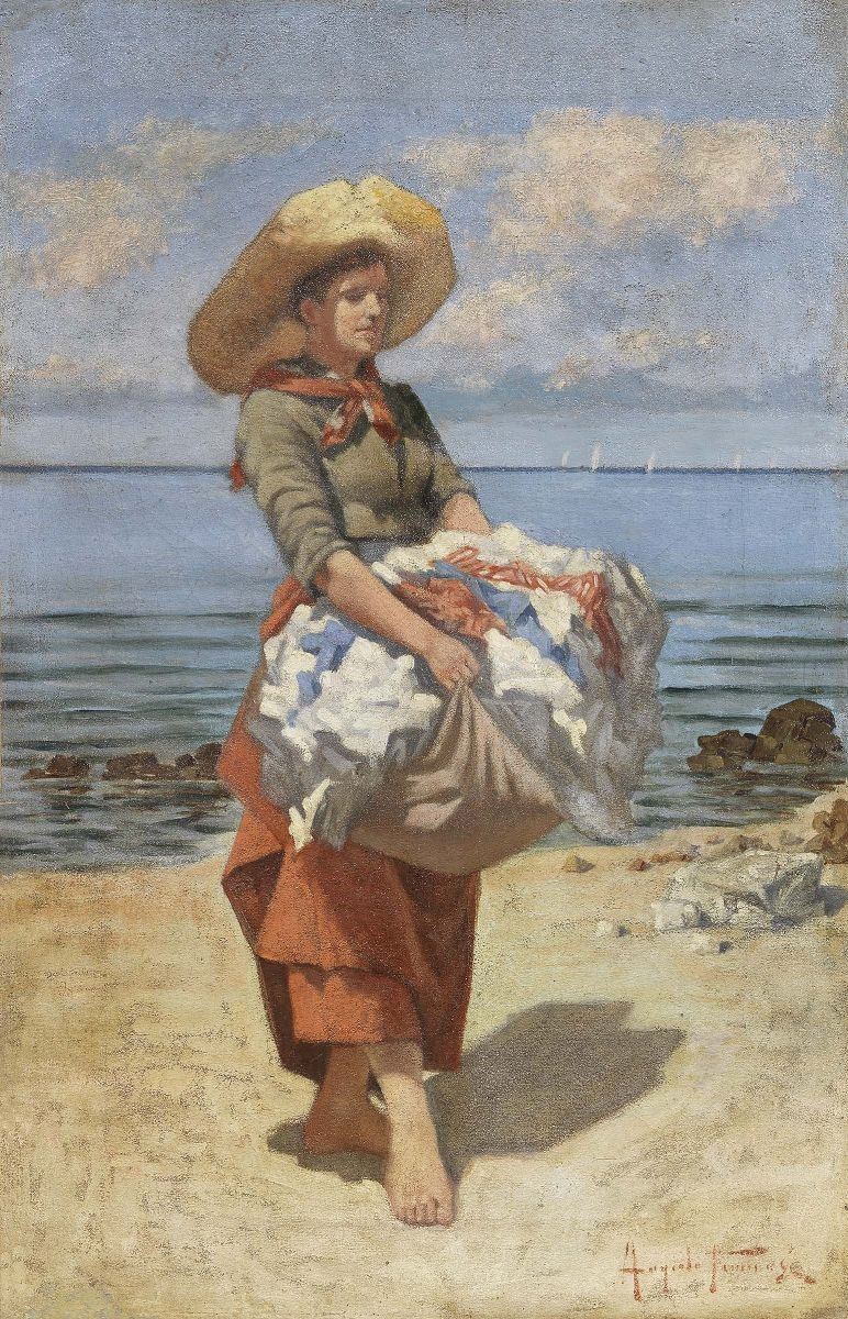 Angiolo Tommasi - Lavandaia in Riva al Mare