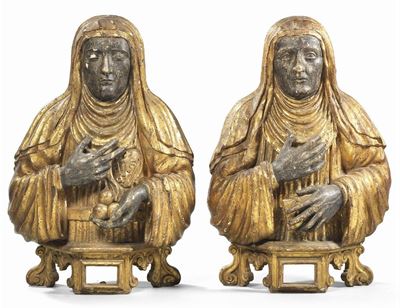 Coppia di Sculture Raffiguranti «santa»