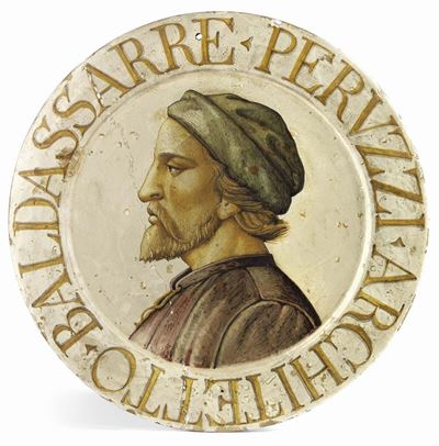 Piatto in Maiolica Policroma Raffigurante Baldassarre Peruzzi