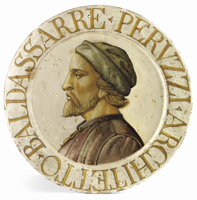Piatto in Maiolica Policroma Raffigurante Baldassarre Peruzzi