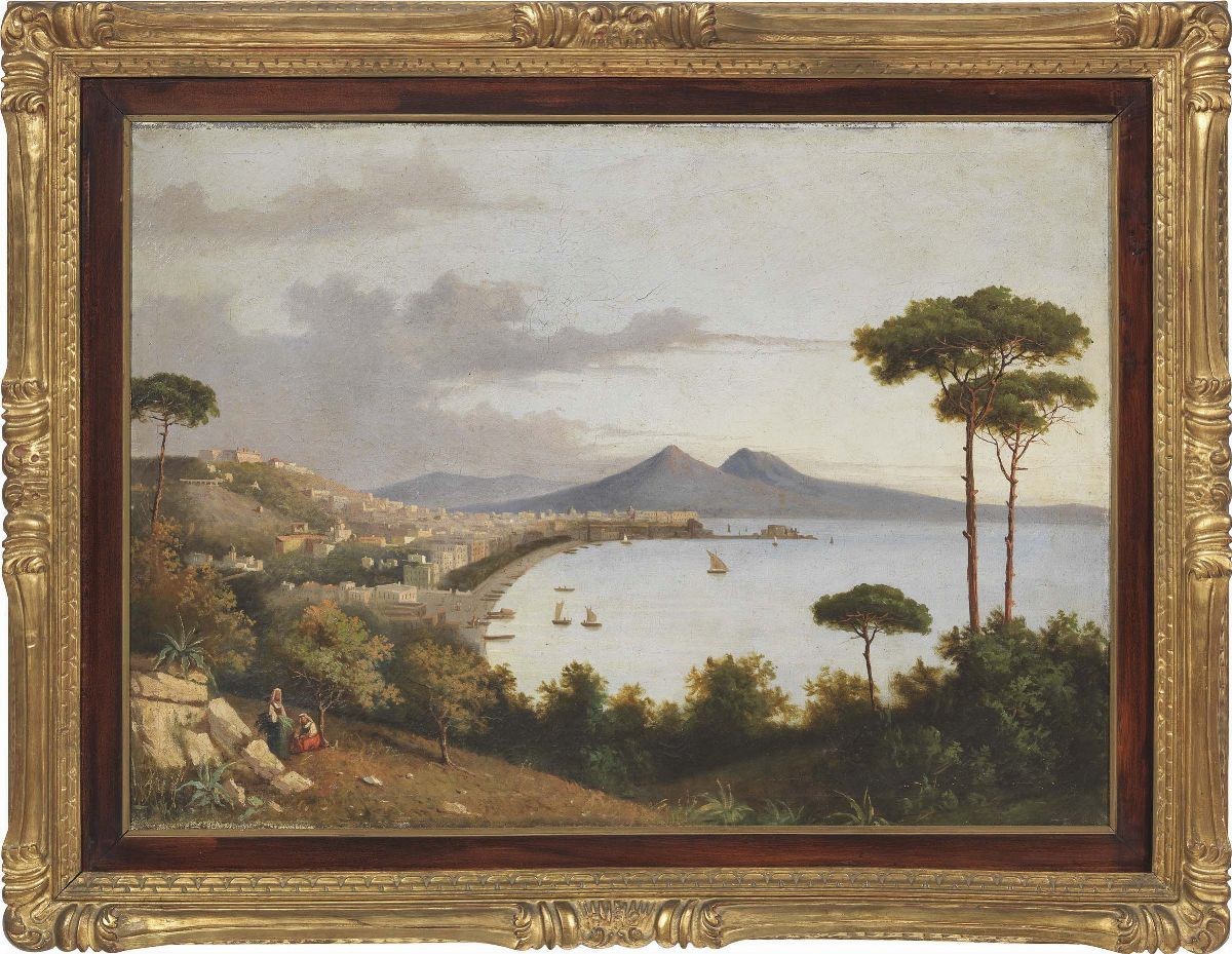 Scuola Napoletana del XIX Secolo - «veduta di Chiaia, Napoli» e «veduta del Golfo di Napoli con i...