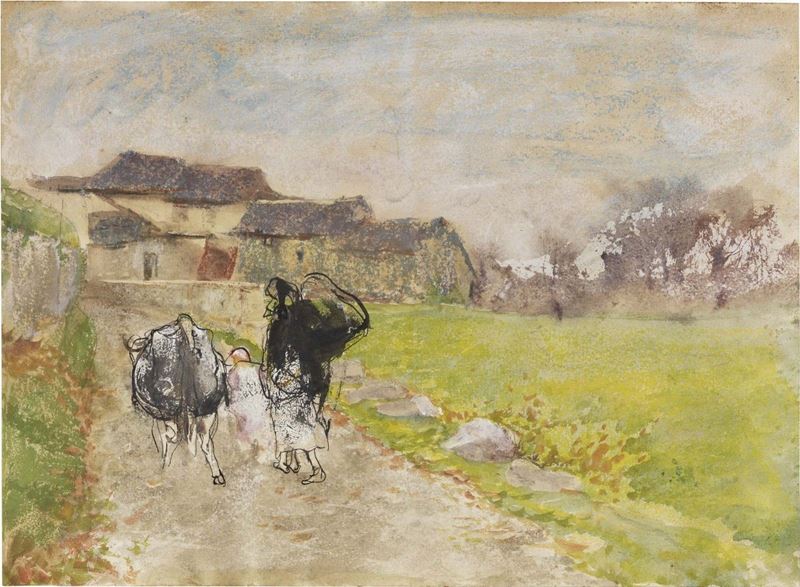 Mosè Bianchi - Paesaggio con Armenti e Contadina a Gignese