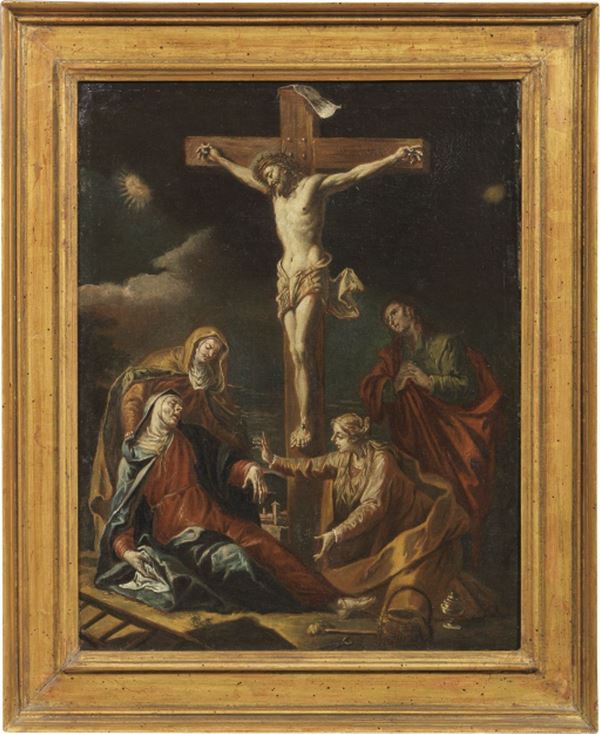 Scuola genovese del XVII secolo - Crocifissione con le Marie e San Giovanni