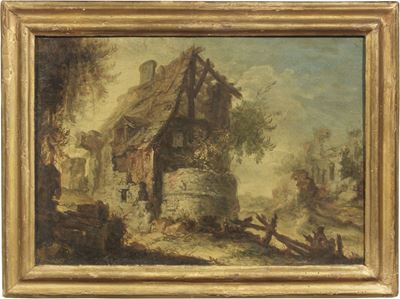 «paesaggio con Casolare e Rudere» e « Paesaggio con Alberi e Tre Viandanti»