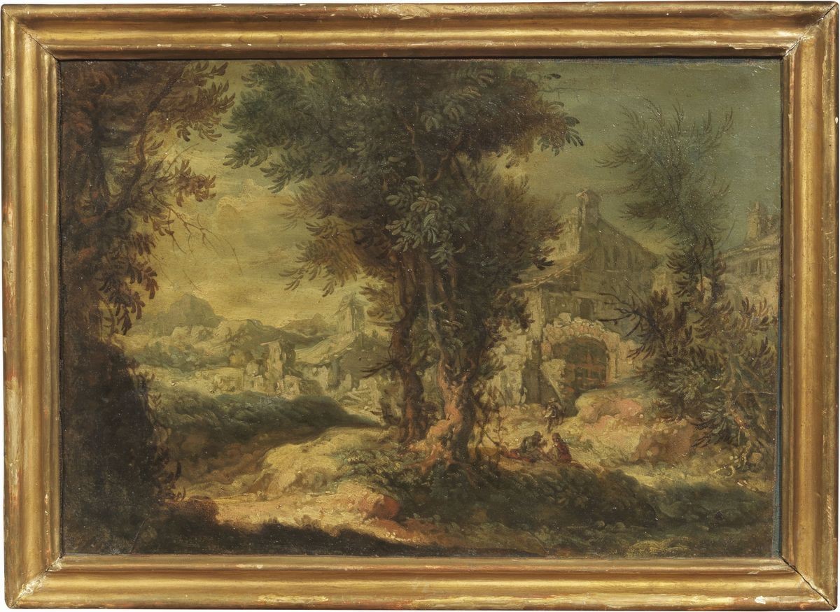 Giuseppe Antonio Pianca (attr. A) - «paesaggio con Casolare e Rudere» e « Paesaggio con Alberi e ...